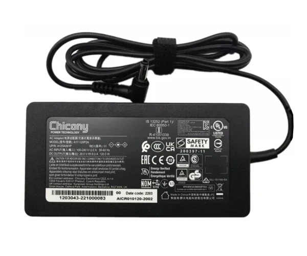 

Chicony 20V 6A, Barrel 5.5/2.5mm, 3-Prong, A17-120P2A Power Adapter