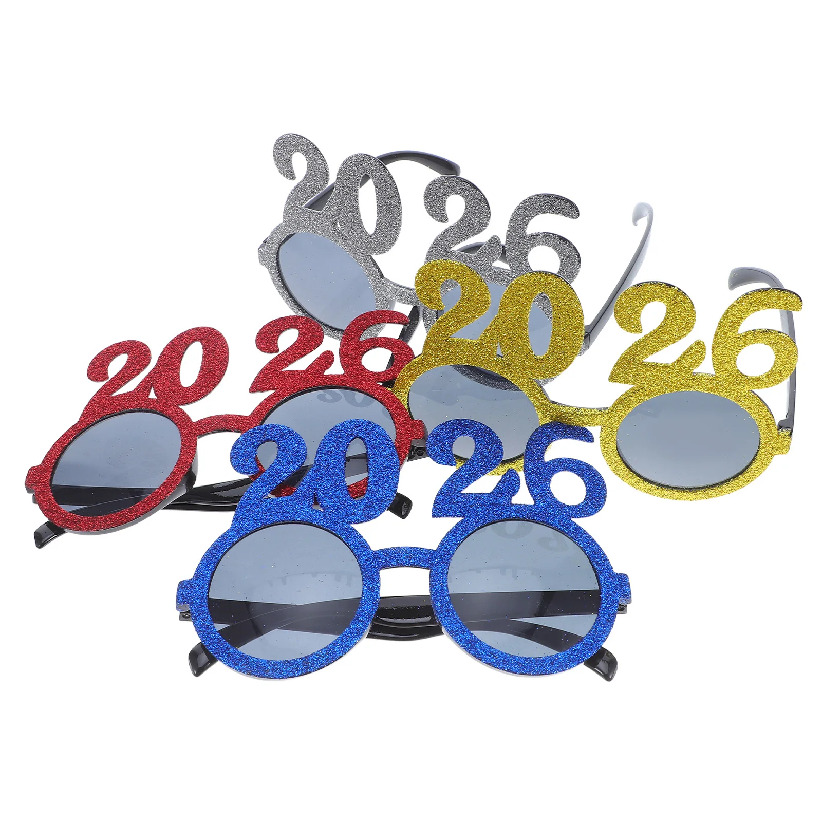 

4Pcs 2026 New Year Glitter Glasses Party Eyewear Number Sunglasses Happy New Year Eve Photo Booth Graduation Props