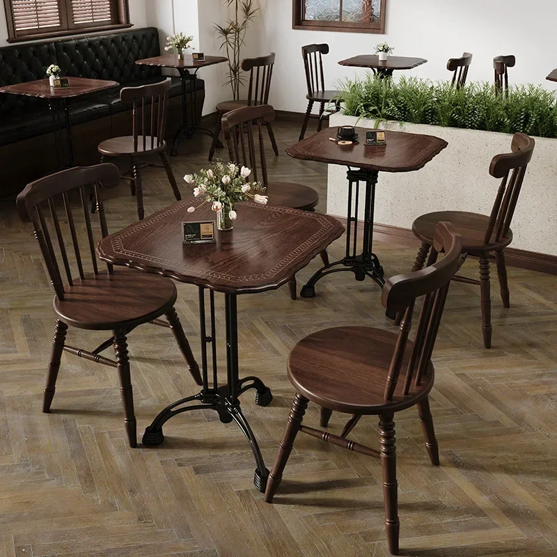

Retro cafe table and chair combination Bistro solid wood square table