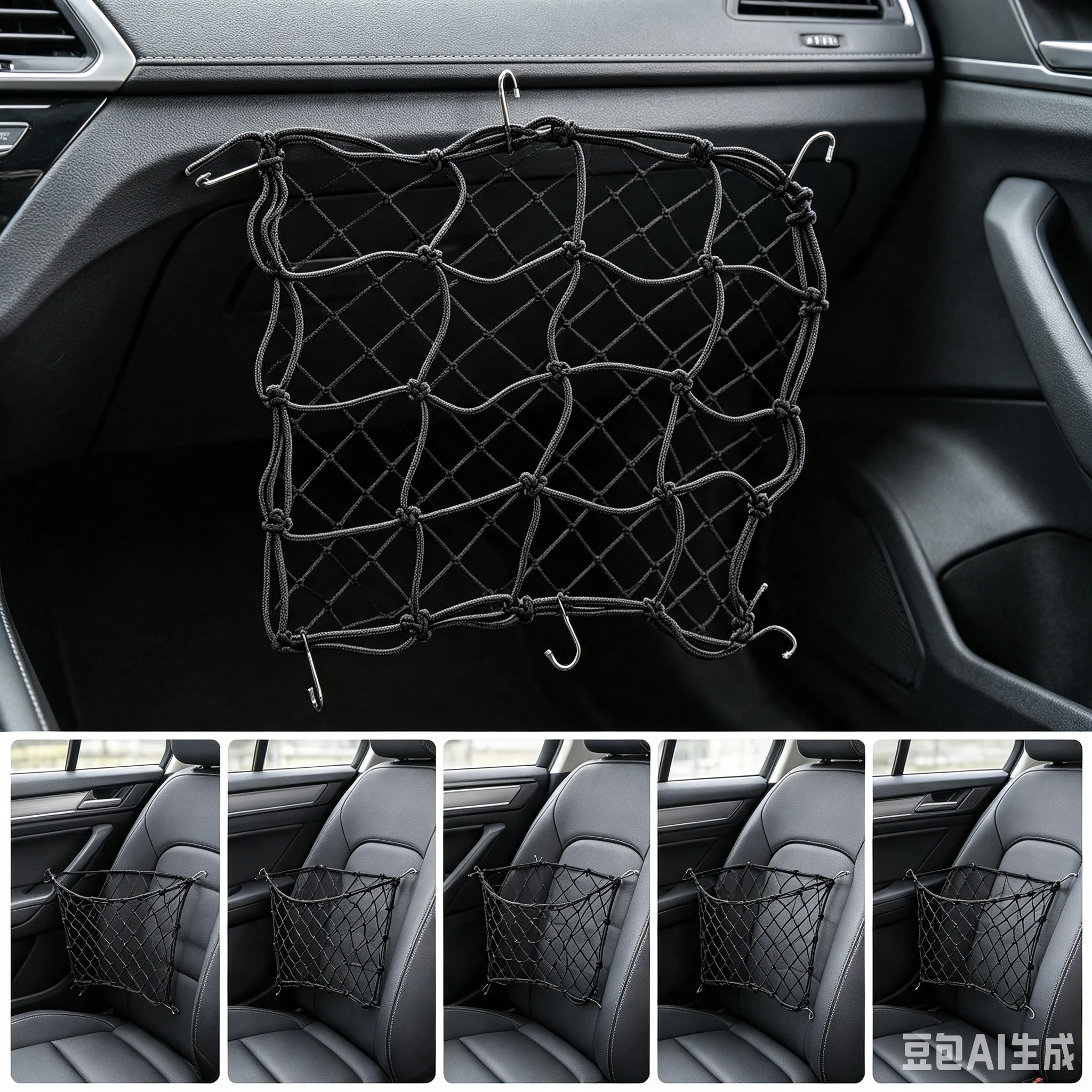 Rede Elástica Ajustável para Bagagem de Motocicleta 40X40cm com 6 Ganchos para Capacete e Carga