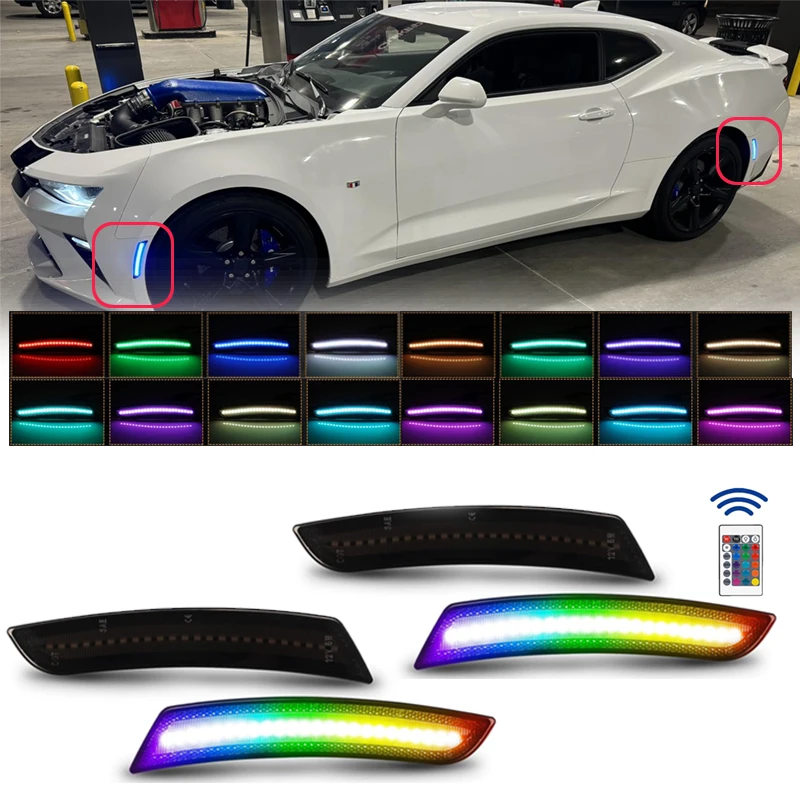 

4pcs Front Rear Flowing RGB LED Side Marker Fender Light for Chevrolet Camaro LS Cadillac CTS ATS Car Styling Indicator