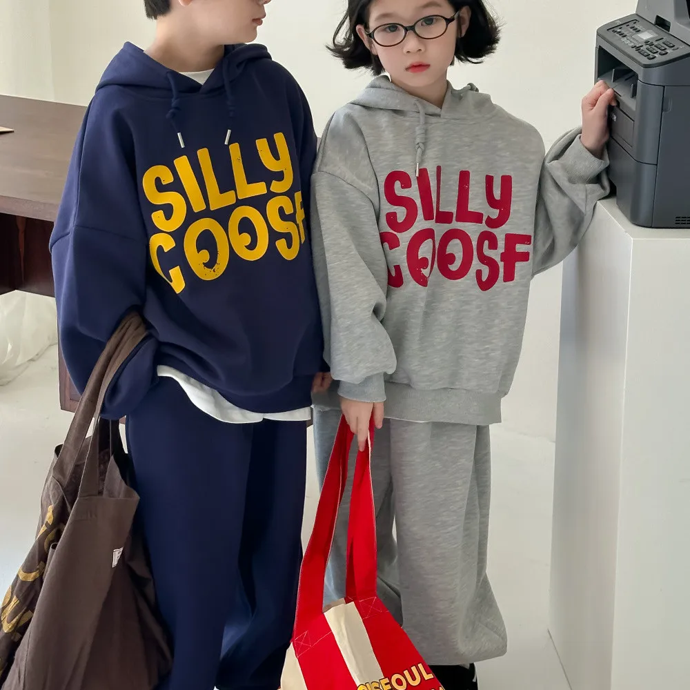 Sibling Clothing Set 2024 Autumn Boys and Girls Hooded Letters 2Pcs Suit Kids Long Sleeve Sweatshirts and Sweatpants Sets