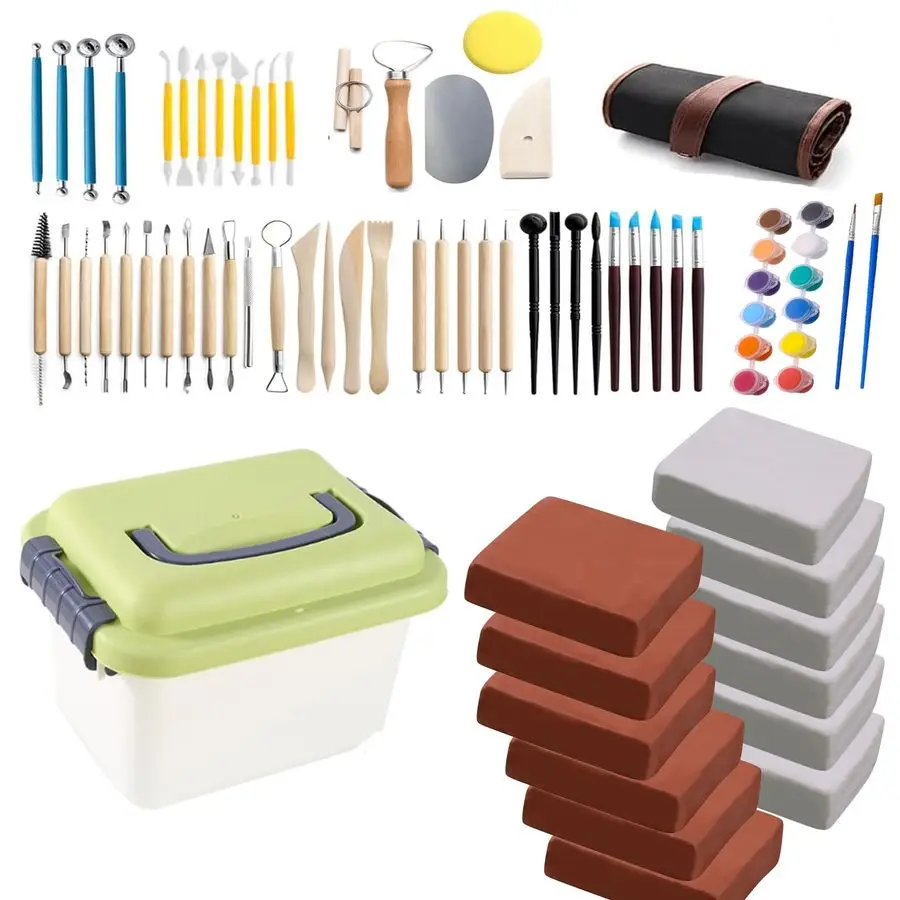

lb Natural AirDry Clay 52 pcs Pottery Tools Storage Box,Ideal for Wheel Throwing,Hand Building,SculptingGreat for All Skill Leve