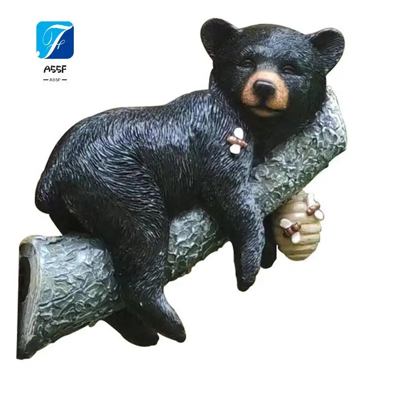 A55F-Simulation Animal Ornaments Black Bear Hugging Tree Statue Courtyard Outdoor Decoration Simulation Garden Wall Hanging