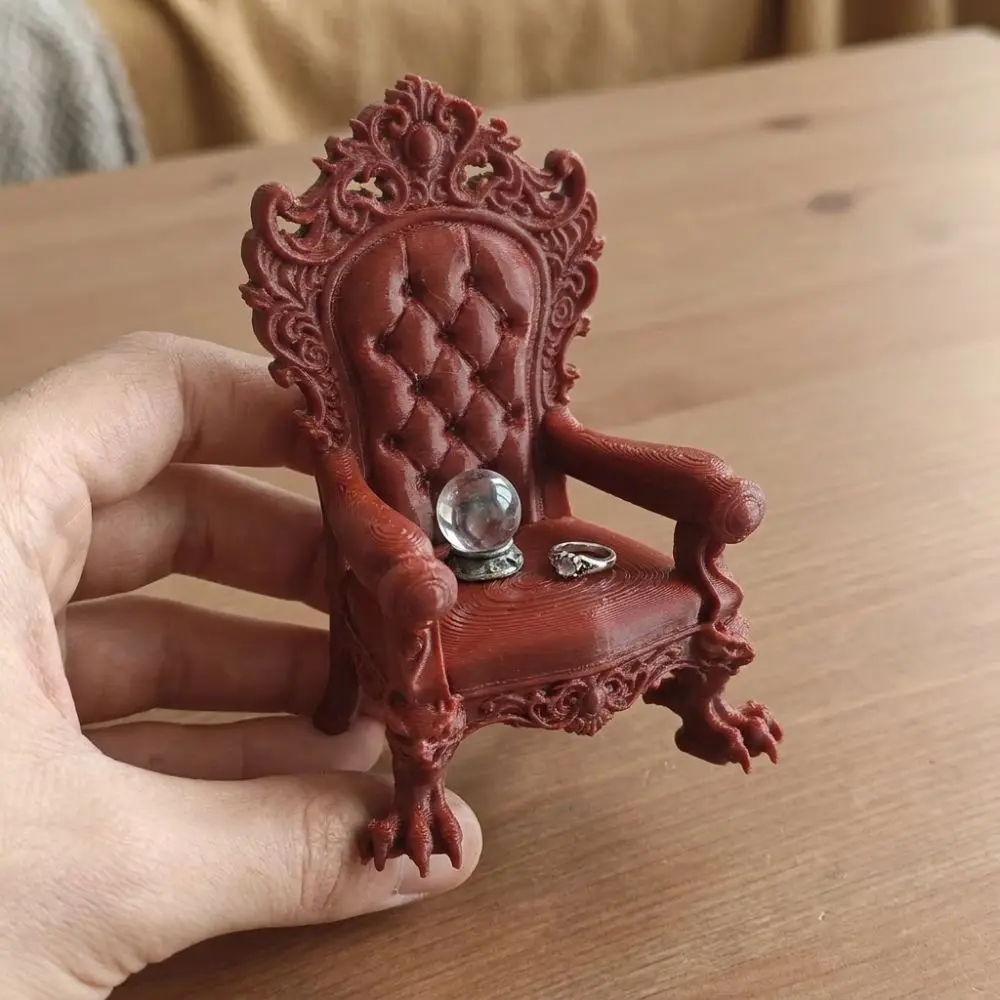 3D Printed Mini Gothic Throne Display Chair Dark Style Vintage Figure Throne Seat Claw Legs Imitation Cushion Back