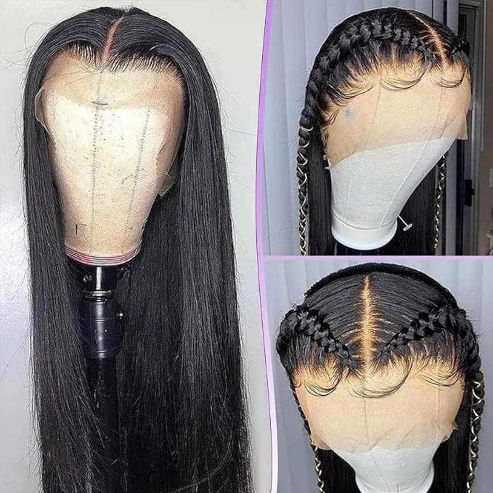 Perruque Lace Wig sans colle naturelle lisse, cheveux humains, pre-plucked, closure 4x4, 13x4, 13x6, 5x5, 6x4, 360