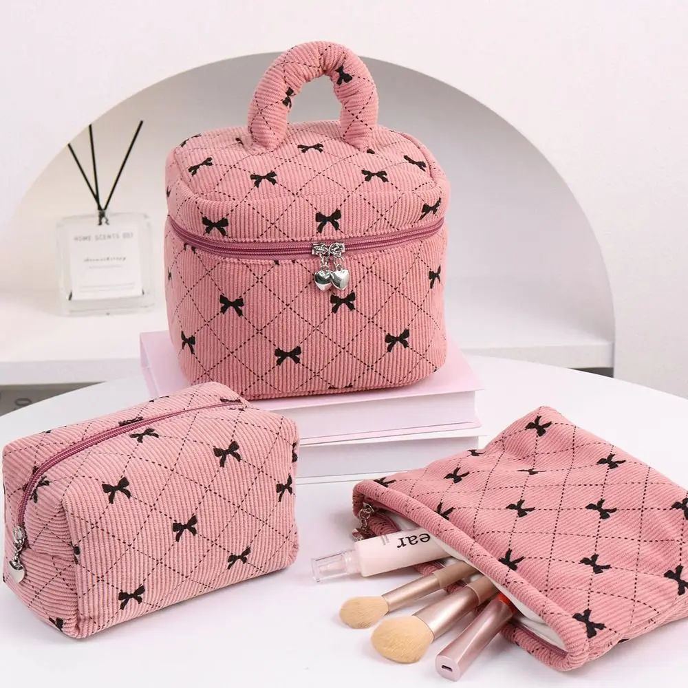 

Новые вельветовые сумки для макияжа с бантом, многофункциональная сумка для туалетных принадлежностей, большая вместительная косметичка для путешествий