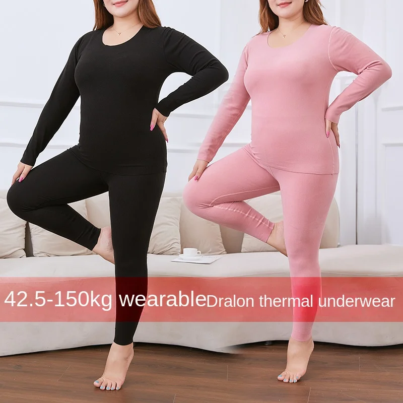 2 Sets Long Sleeve Women\'s Thermal Underwear Woman Winter Sets Plus SizeThermal Pants Top Two Piece Set Thin Women Suits Warming