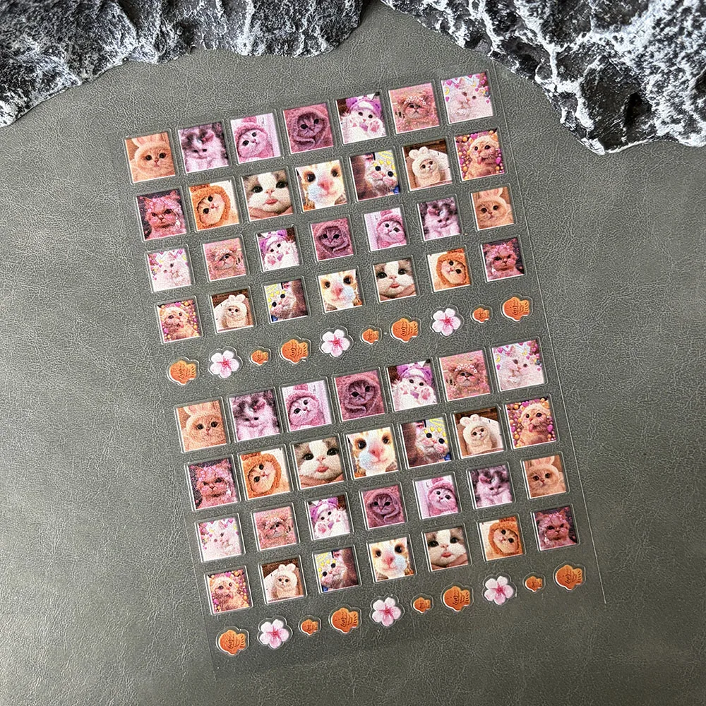PVC Y2K Niedliche Tier-Katzen-Nagelkunst-Aufkleber, Ultradünner Selbstklebender Slider, Wasserdicht, Langlebig, Scrapbook-Aufkleber, Geschenk