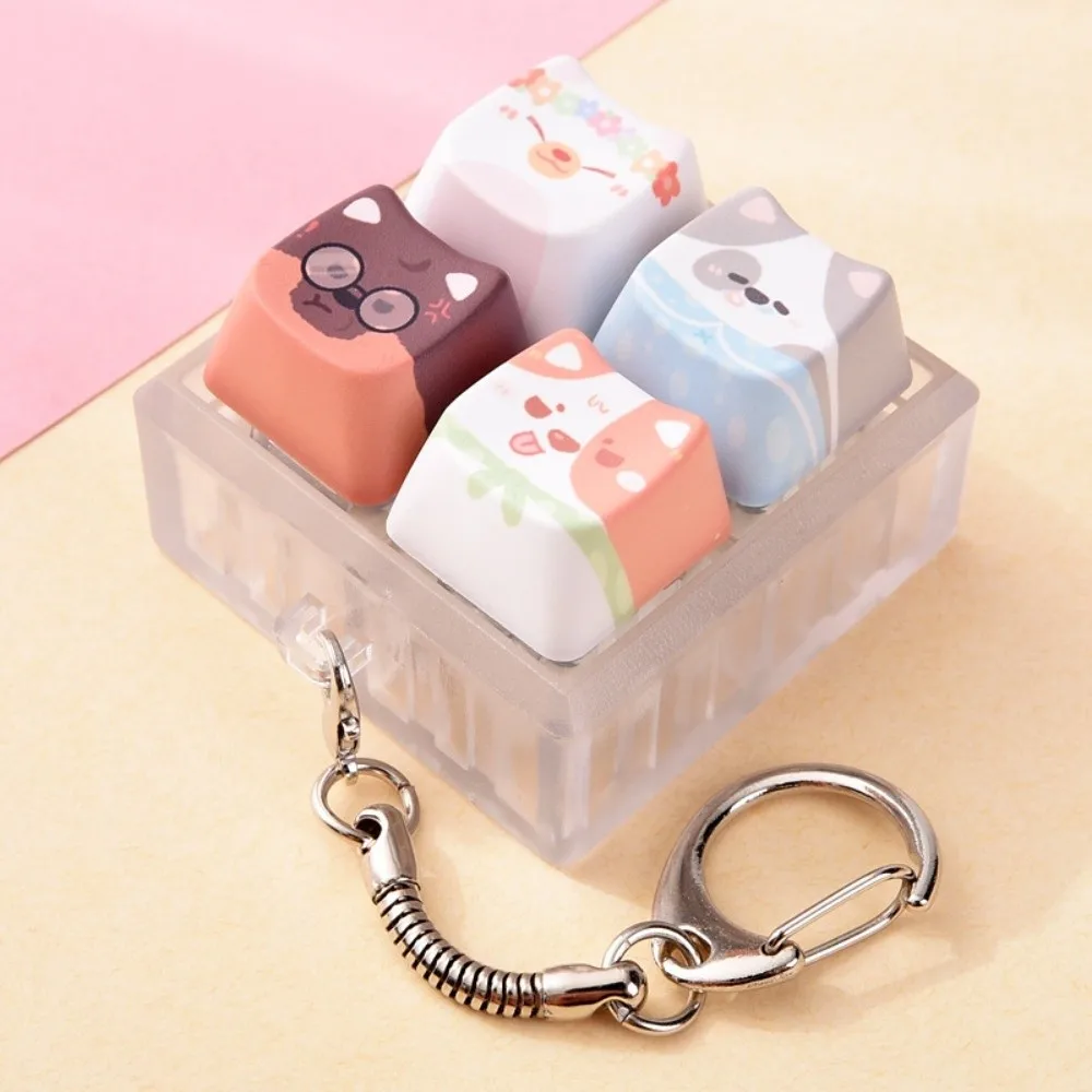Cute 4-Key Puppy Keycap Keychain Relax Button Creative Fidget Keychain Kawaii Portable Mechanical Keyboard Keying Puppy Fans