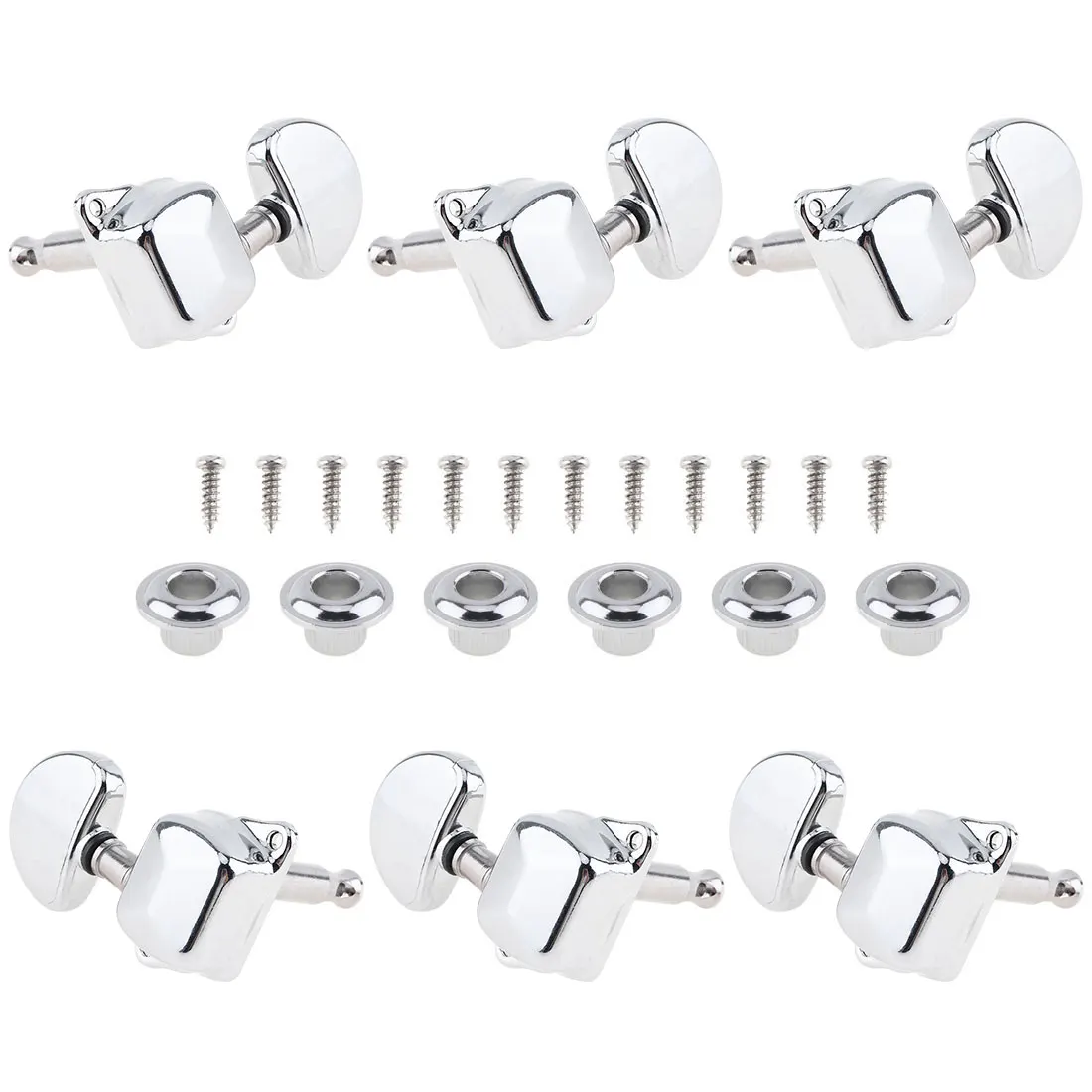 

6pcs Chrome Guitar Tuning Pegs 3R+3L Semi-closed Semicircle Machine Heads Tuners for Acoustic Folk Guitars