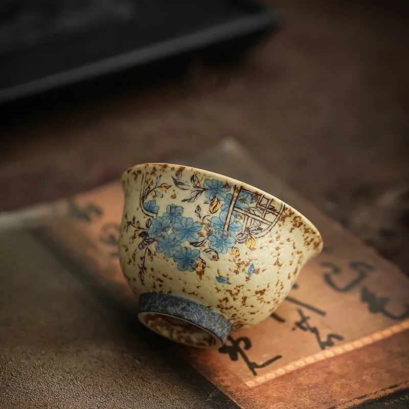 Tasse à thé en céramique florale chinoise faite à la main de 45 ml, vintage, portable, pour la méditation personnelle, la cérémonie du thé, la maison, le bureau, cadeau