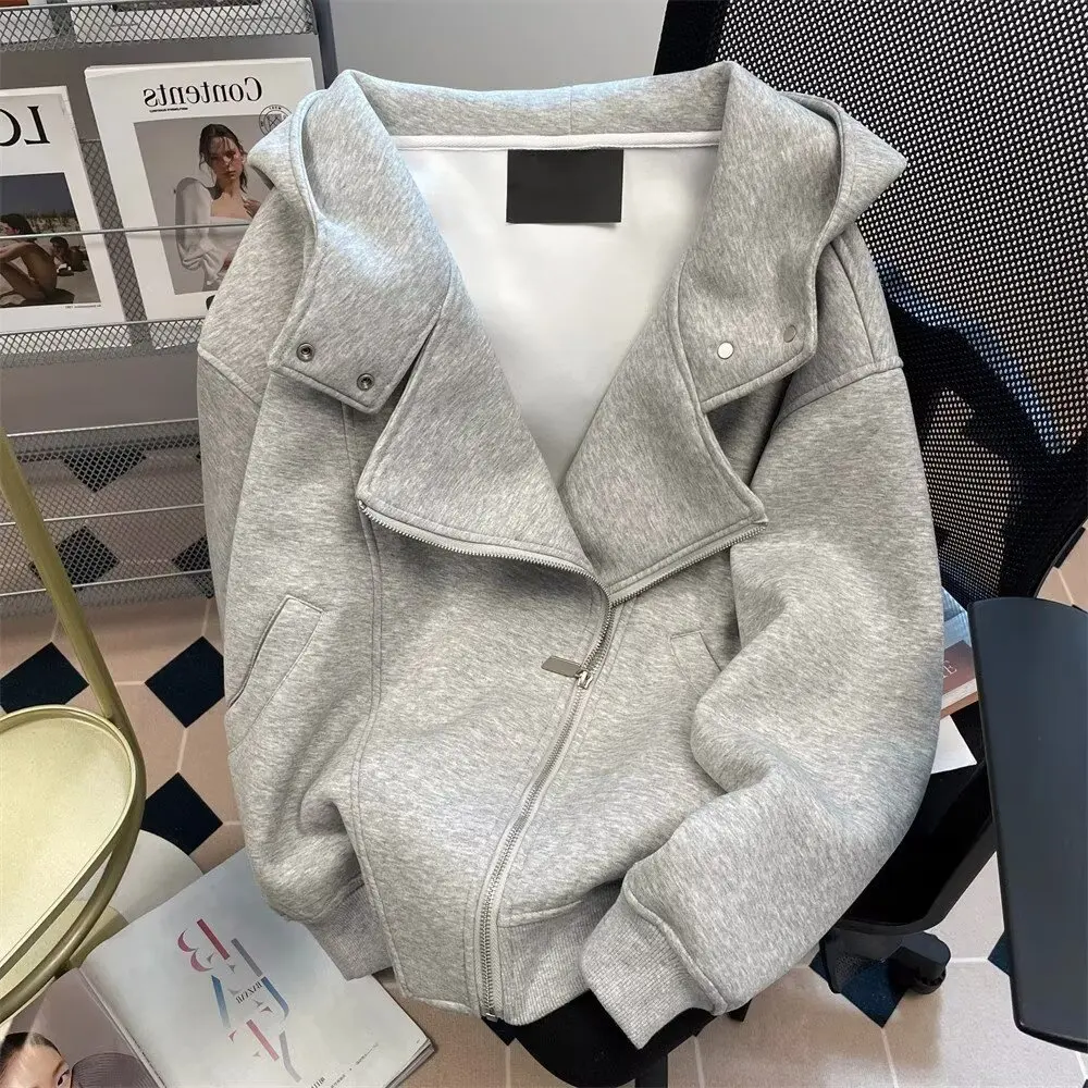 American Design Sense Irregular Double Zipper Sweater Men's and Women's Spring and Autumn Heavy Hooded Cardigan Jacket