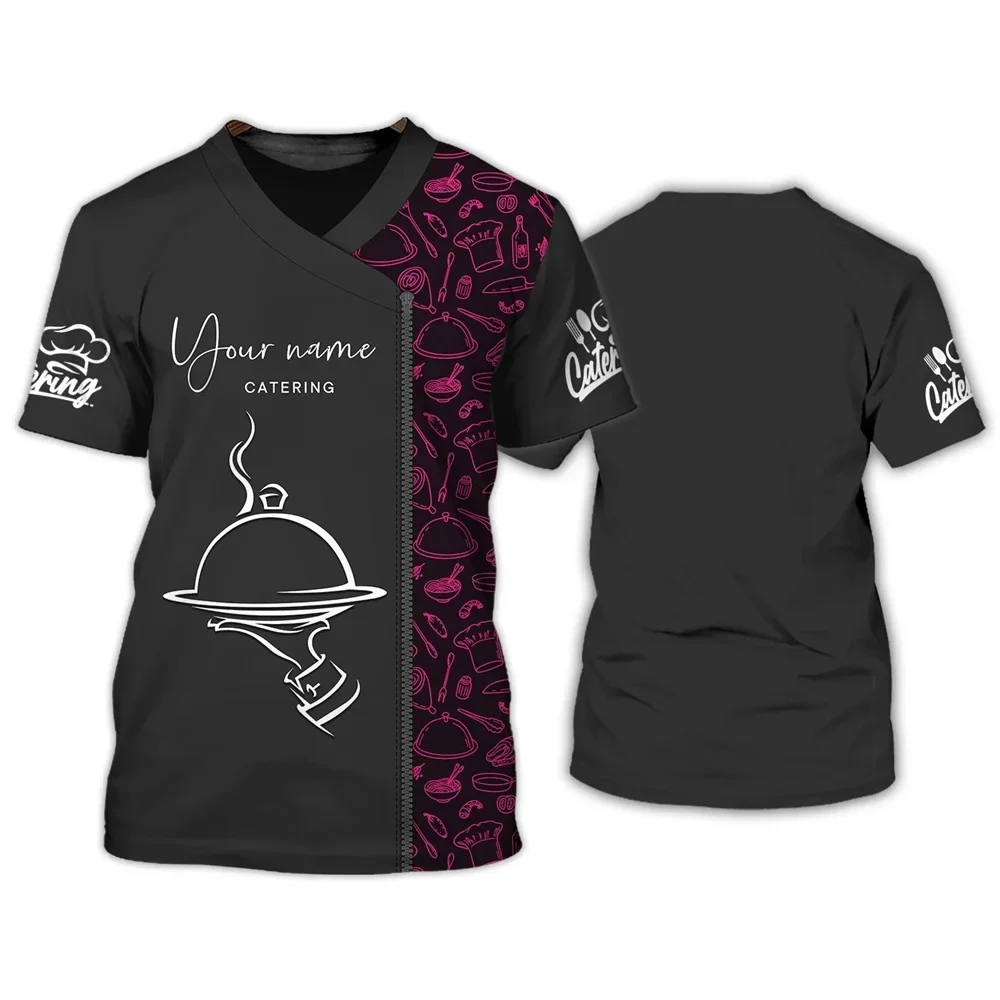Chef-themed Short-sleeve T-shirt with Knife Pattern Creative Kitchen Culture Top for Cooking Enthusiasts