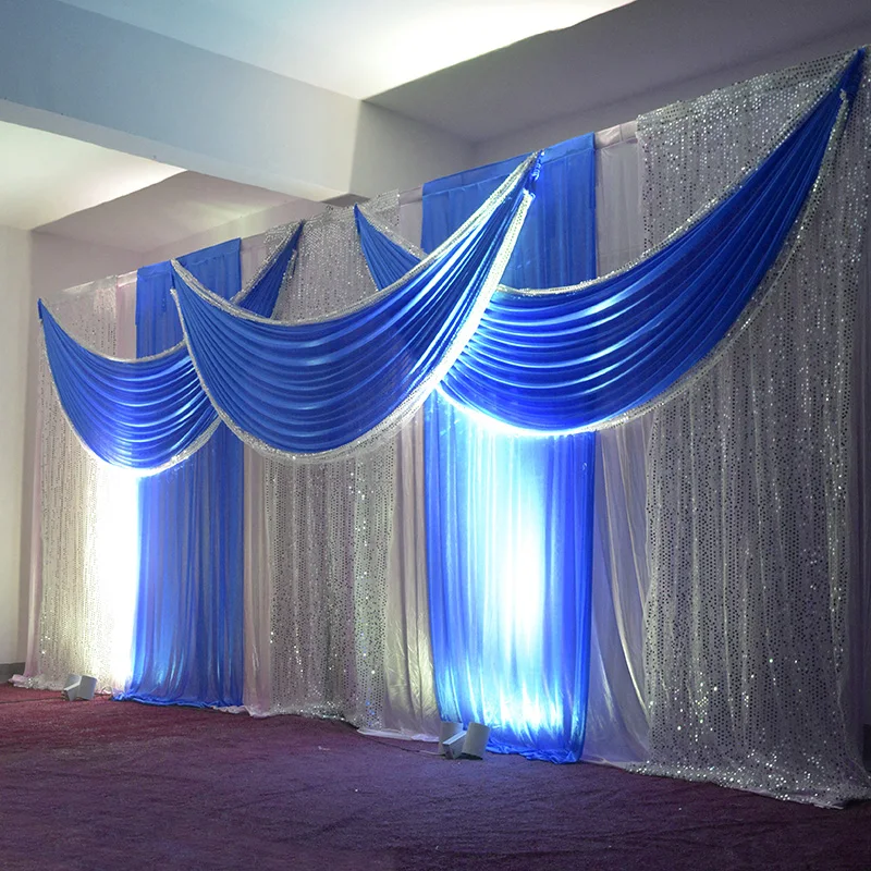 

3m*6m Wedding Backdrop Swag Party Satin Curtain Celebration Stage Performance Background Drape Silver Sequins Wedding Decoration