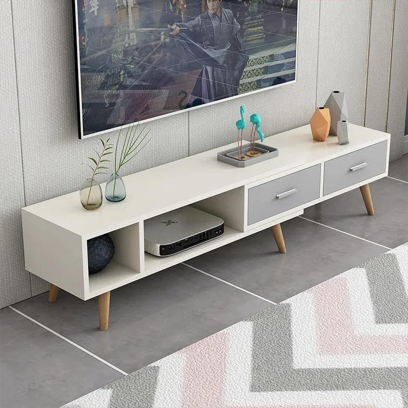 Retrátil TV Stand para sala de estar, suporte do armário ajustável, madeira Rack, mobiliário estético