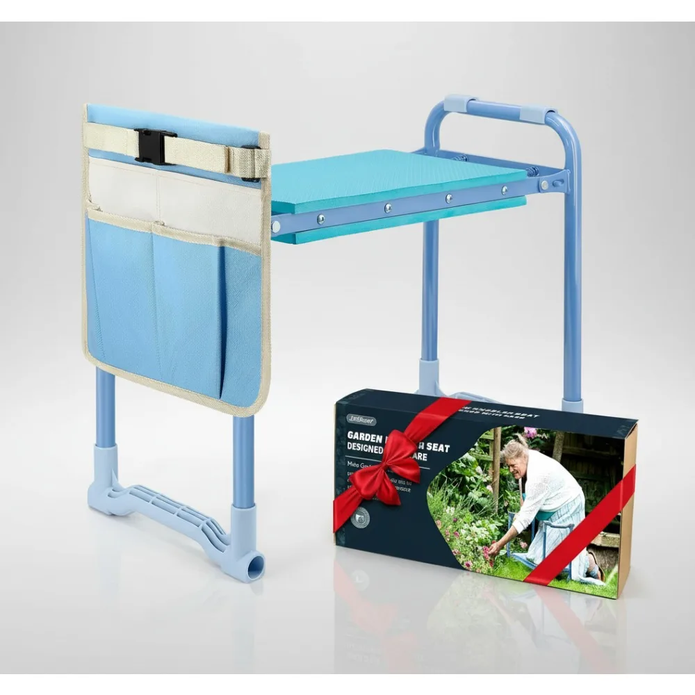 

Folding Garden Kneeler & Seat with Tool Bag, 10" Wider Bench Stool, Portable Gardening Workseat for Women Seniors