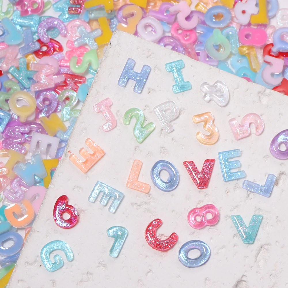 100pcs Mini Colorful Letter Number Nail Charms Mixed Digital Resin Nail Art Decorations for DIY Crafts Hairpin Nails Accessories