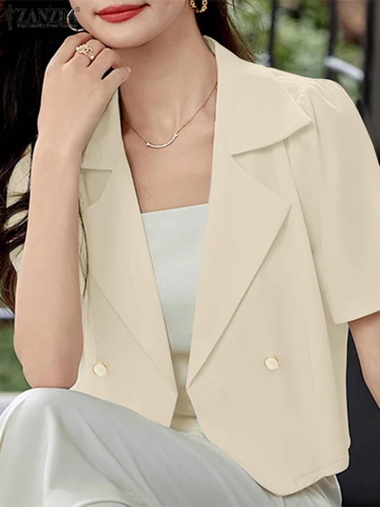 ZANZEA Summer Women Short Sleeve OL Blazer Solid Thin Tops 2024 Fashion Casual Lapel Neck Shirt Elegant Office Lady Blouse