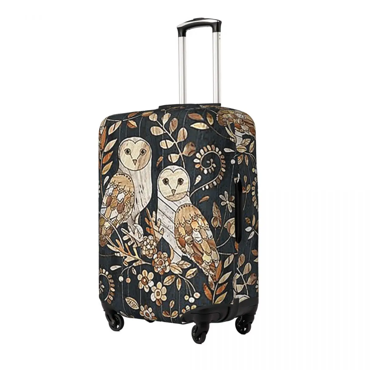 

Wooden Wonderland Barn Owl Collag Suitcase Cover Protection Elastic Travel Luggage Protector Covers for 18-32 Inch