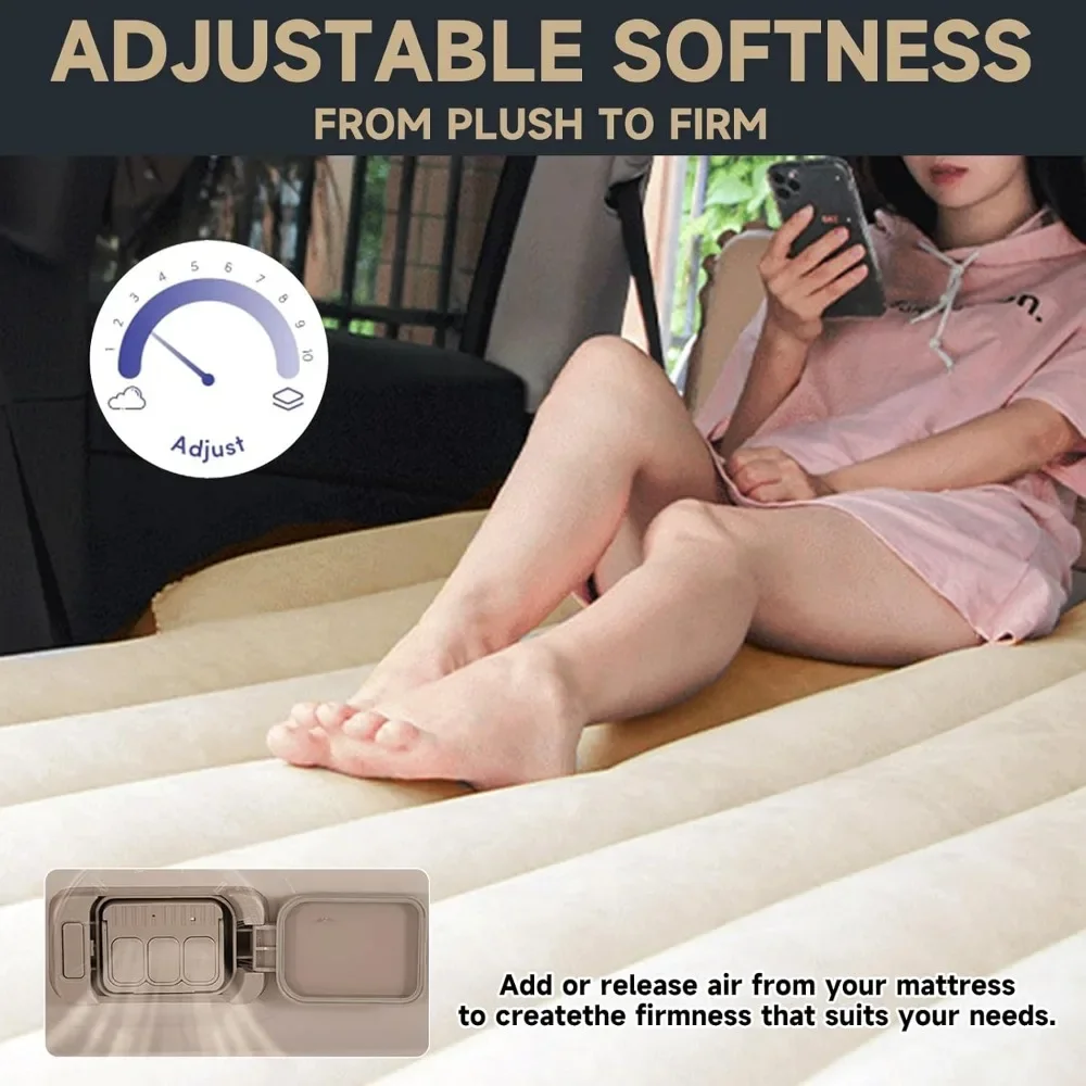 Selbstaufblasende Luftmatratze, Rücksitz für SUV, tragbare PVC-Luftcouch, Beflockungsoberfläche, Auto-Luftcouchmatte, eingebaut