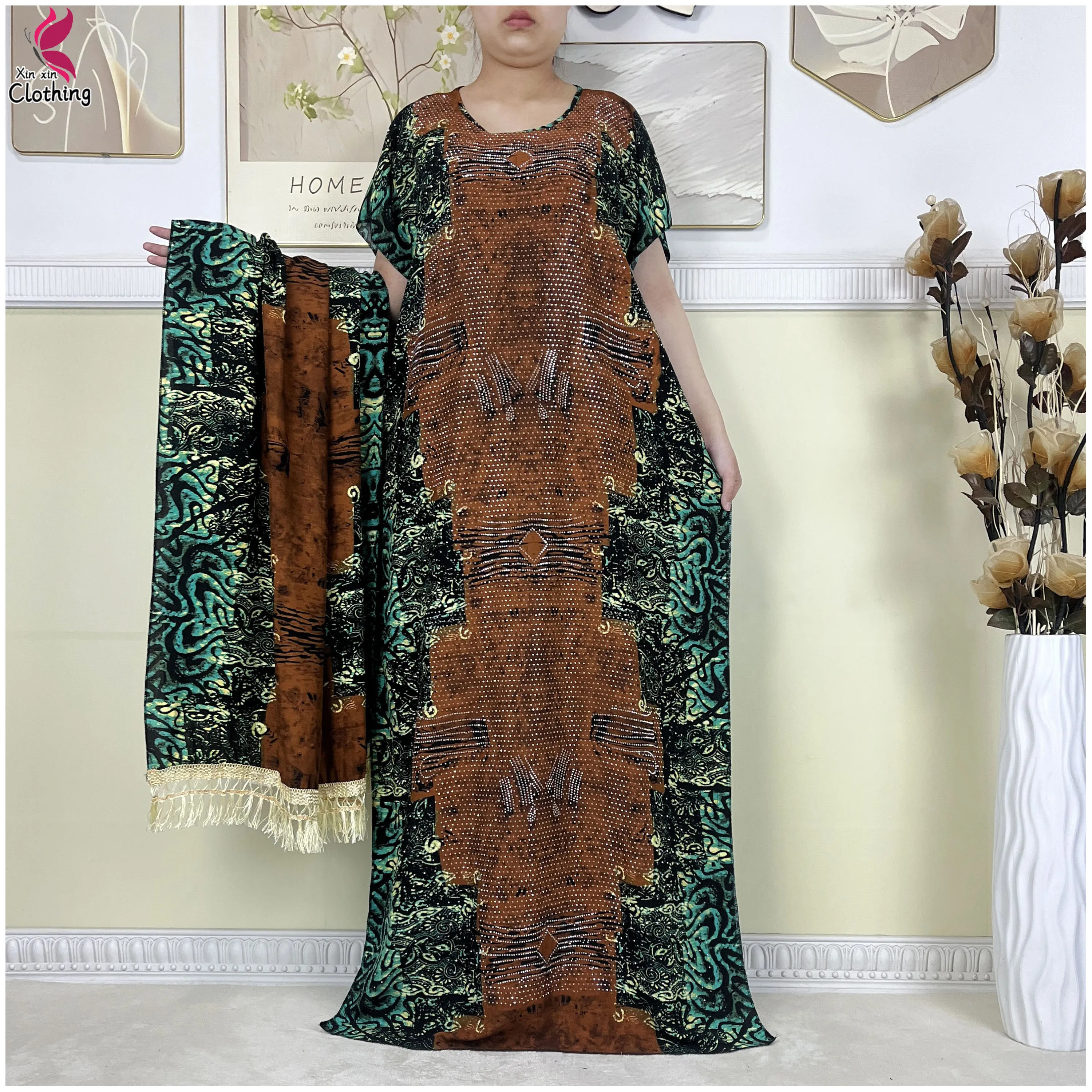 

Новые мусульманские комплекты, летнее женское платье с большим шарфом и цветочным принтом, свободный халат с короткими рукавами, исламский женский макси, африканский кафтан Абая