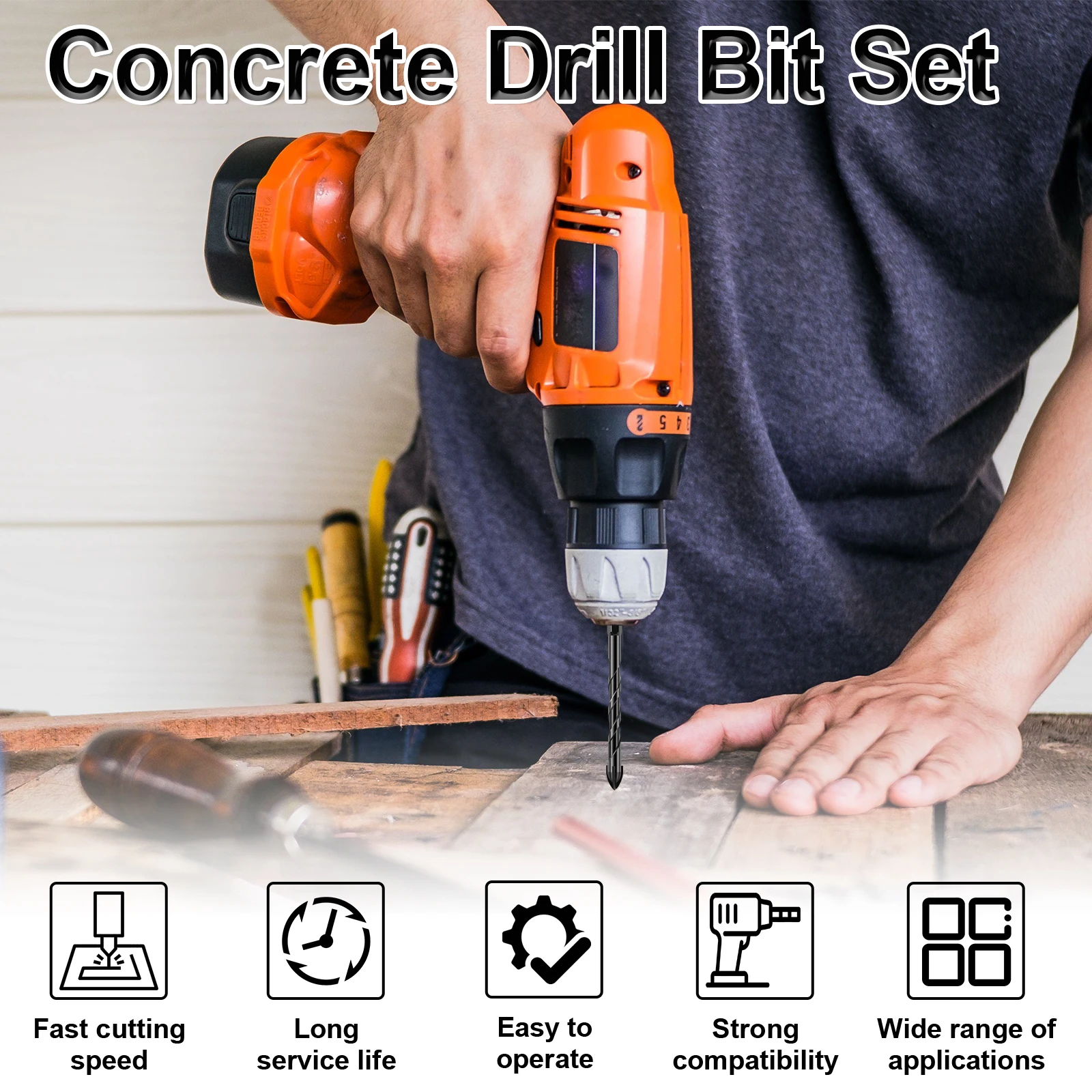 10Pcs Concrete Drill Bits Masonry Drill Bit Set 5/6/8mm Tungsten Carbide Drill Bit Set For Tile/Ceramic/Glass/Brick Drilling Too