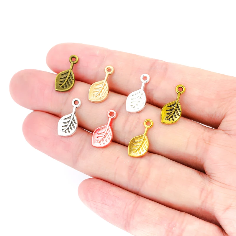 40pcs 5 colors small leaves Charms DIY Necklace Pendant Bracelet Jewelry Making Handmade Crafts 16*8mm Q386