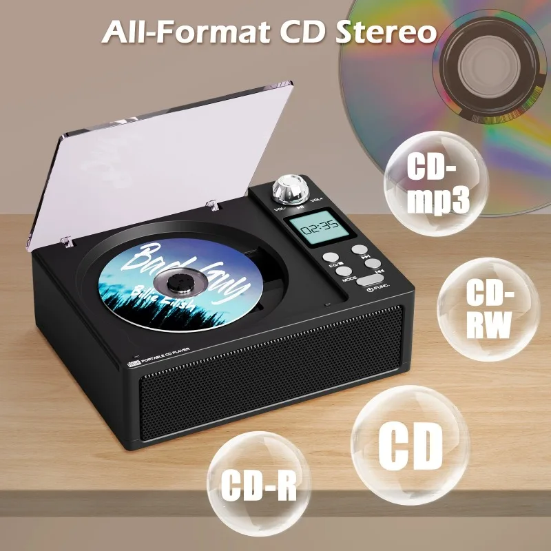 مشغل أقراص مضغوطة هاي فاي، مشغل ألبوم موسيقى، مشغل قرص ريترو، راديو FM، محرك USB، بطاقة TF، مكبر صوت بلوتوث لاسلكي مع مدخل سماعة الأذن