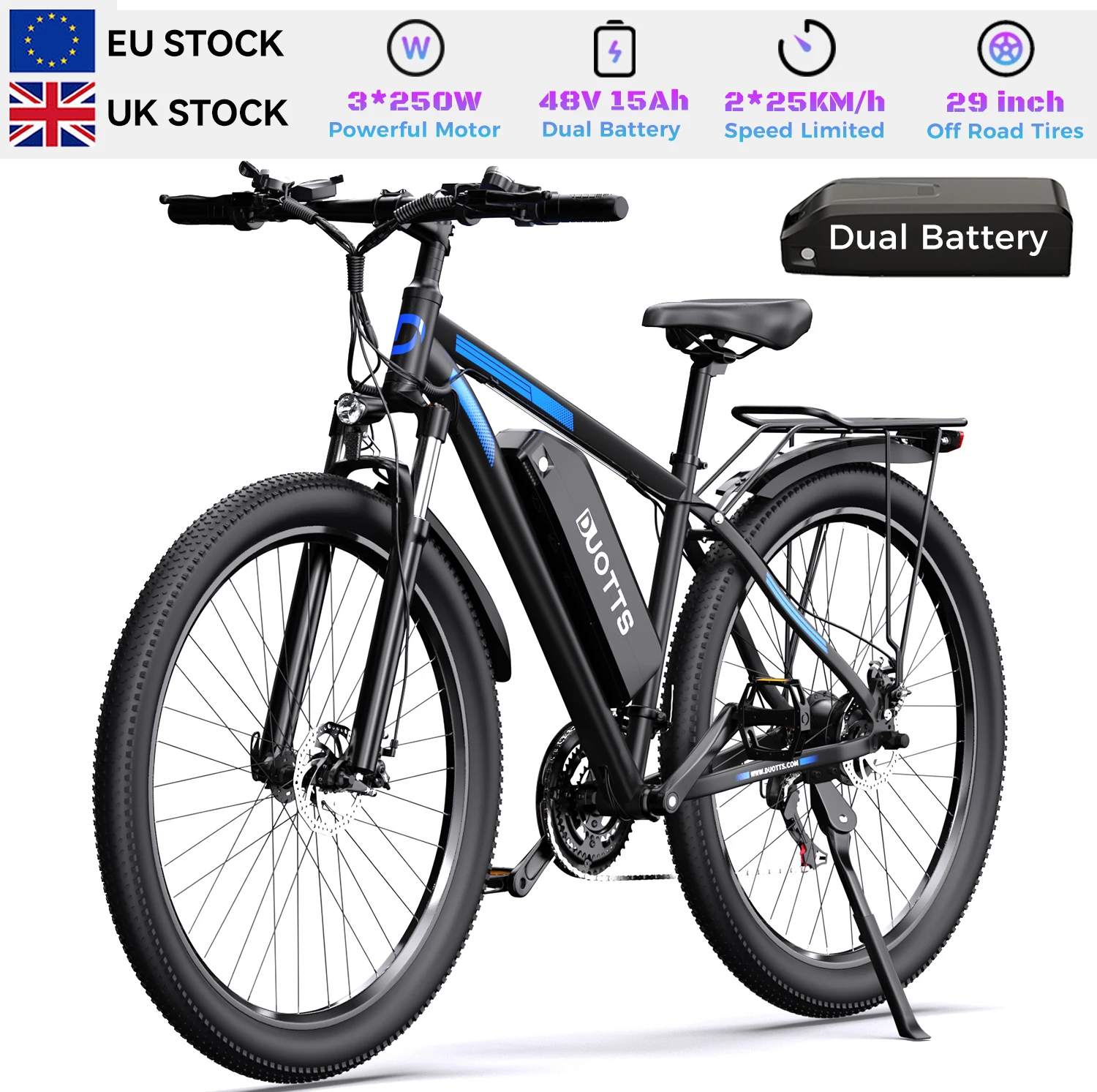 EU UK Warehouse Stock Duotts C29 Dual Battery Dirt Electric Bicycle Ebike Hybrid Electric Mountain Dirt E Bike For Adults