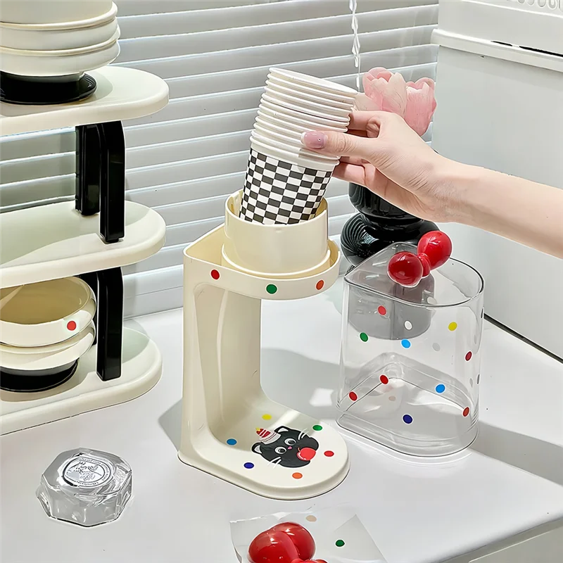 HLZS-물컵 디스펜서, 물 디스펜서 일회용 컵 홀더 랙 평평한 바닥 컵, 당김식 종이 물컵 디스펜서