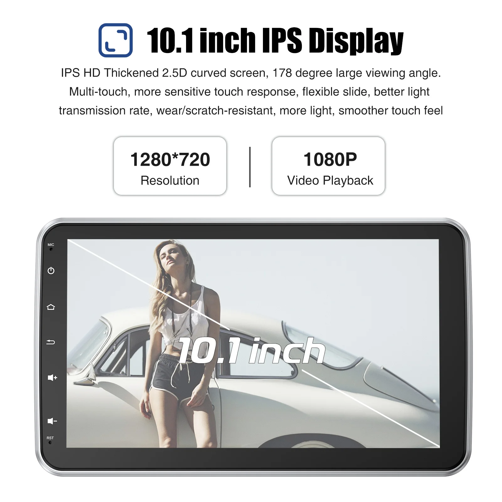 ESSGOO 10,1' Universelles Schwebendes Bildschirm-Autoradio 1Din Drehbarer Multimedia-Player 4GB 64GB Carplay Android Auto Autoradio GPS – Detail 2