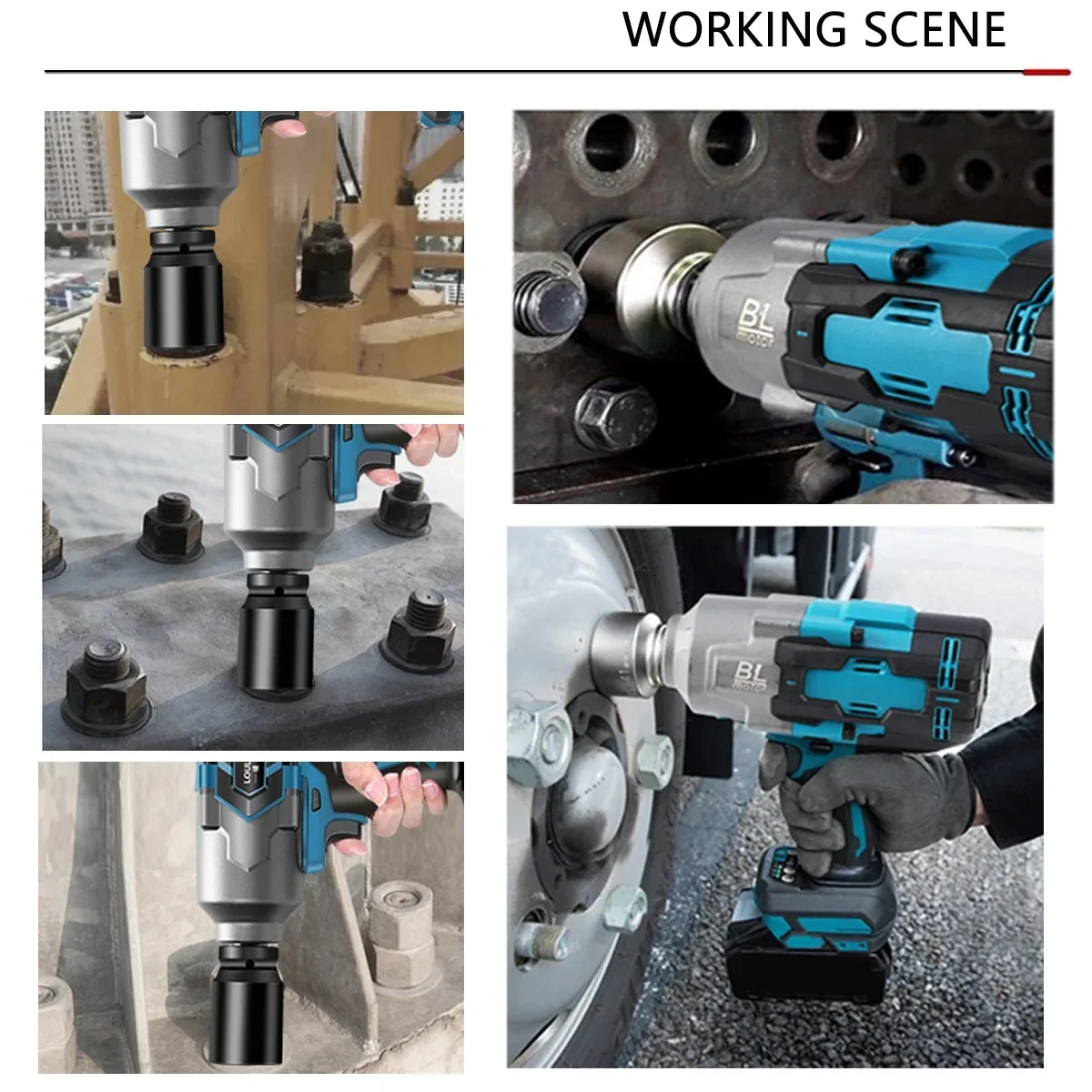Brushless Electric Impact Wrench High Torque 1000N.m Cordless Wrench 1/2 inch Rechargeable For Makita 18V Battery By WOBERICH