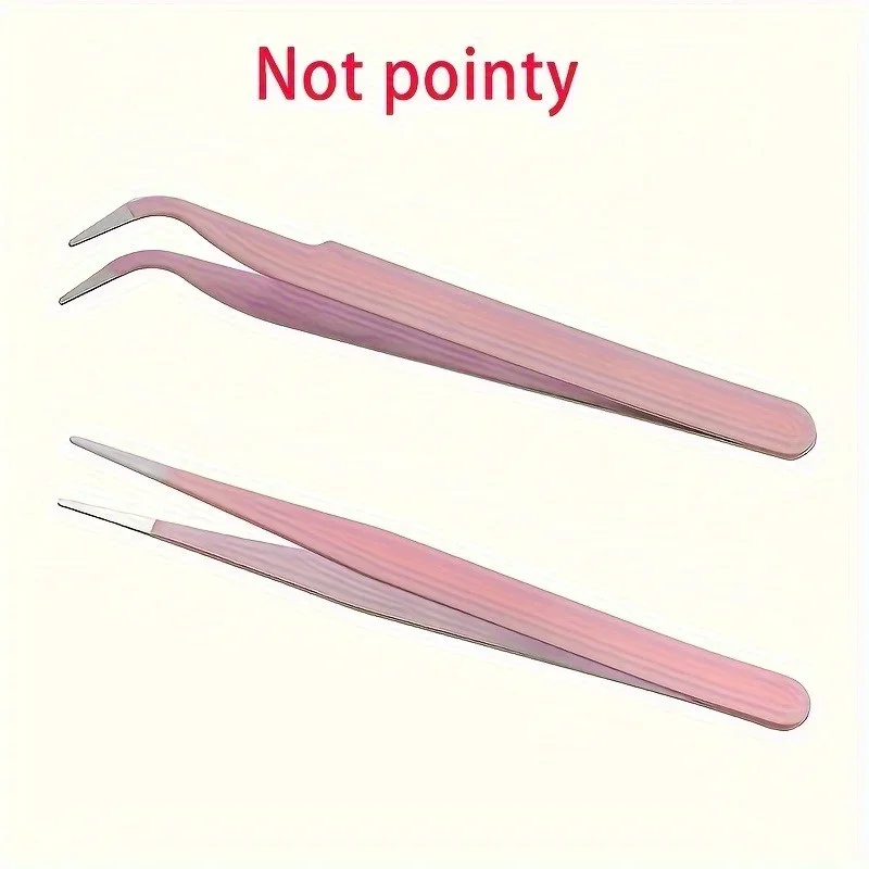 1pc Stainless Steel Precision Tweezers, Color Scrapbook , Straight And Curved Head , Pink - Detail 1