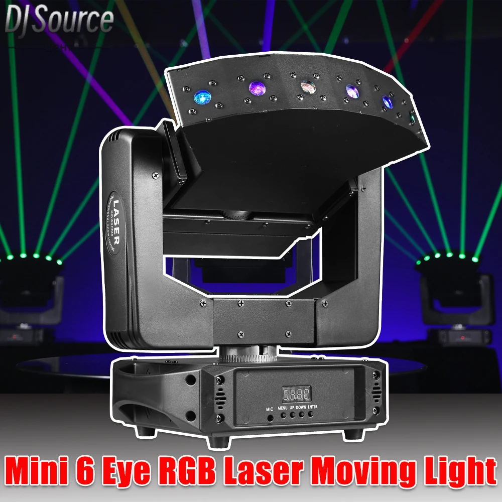 

Мини-6 глаз XYZ Moving Head RGB Лазерный свет Бесконечное вращение с эффектом луча Вентилятор Сценический свет 15/27CH DMX512 для DJ Disco Bar Light