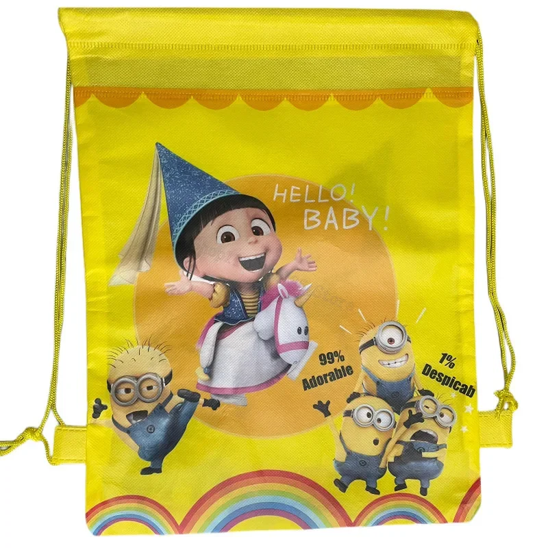 Minionses Cartoon Childrens Drawstring Backpack Despicabled Me Portable String Bag Non-woven Cute Party Gift Bags Storage Pouch