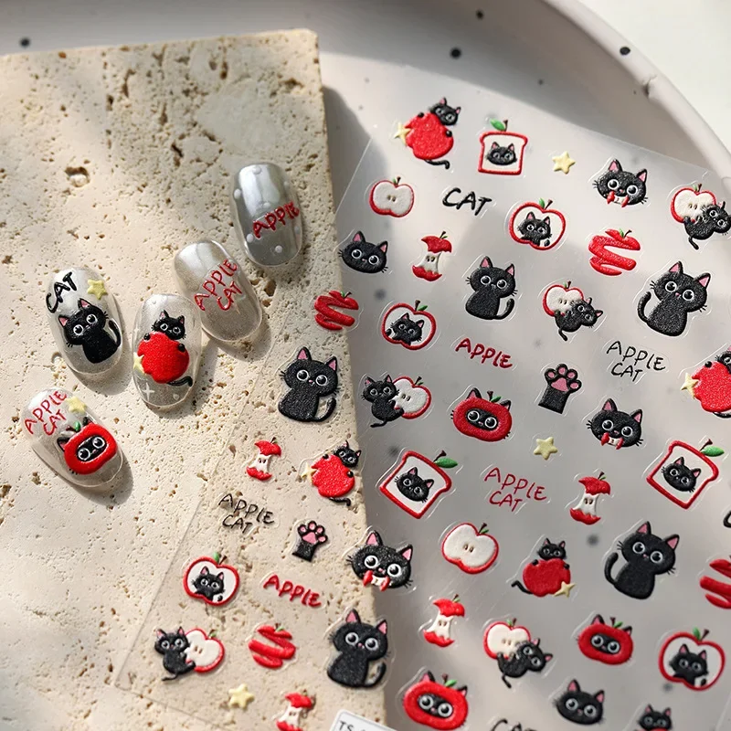 漫画猫のウサギバニー足跡韓国シリーズゼリー黒白レリーフ自己粘着 5D ネイルアートステッカーマニキュアデカール DIY