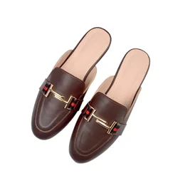 Lady Metal Tassel Round Toe Slippers Flock Outdoor Slides Comfortable 2022 New Arrivals Fashion Brand Shoes Plus Size 44 38 Grey