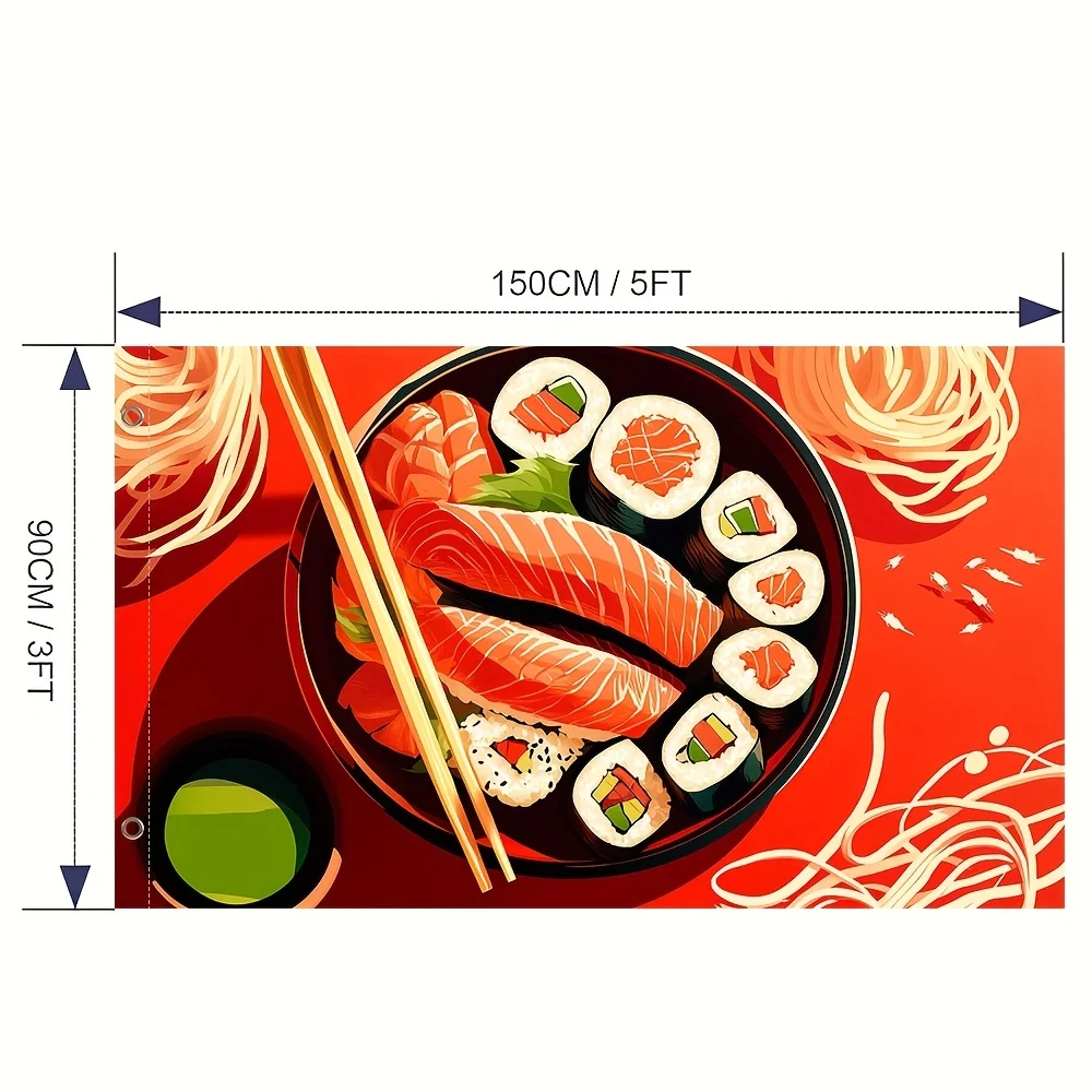 Japanese Sushi Food Themed Polyester Garden Flag Vivid Print Durable Grommets Hanging Decor