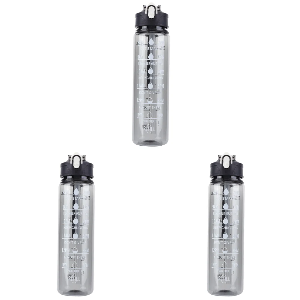800ml Water Bottle Leakproof Motivational Drinking Bottle for Sports (Black)