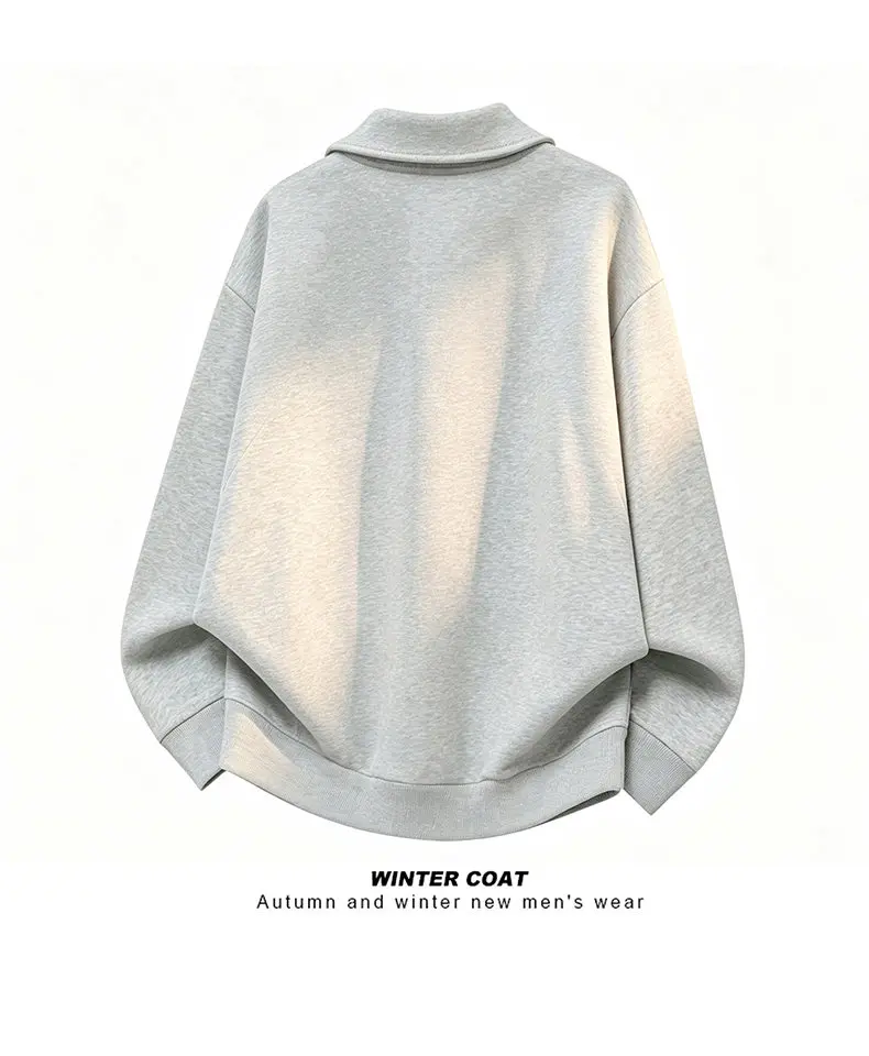 Men's Casual Double Head Zipper Sweatshirt Solid Color Turn-down Collar Loose Fit Autumn 360gsm Comfortable Sweatshirt
