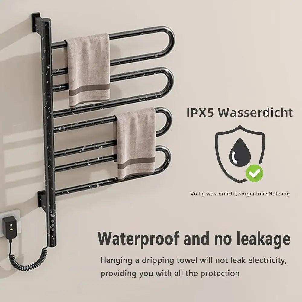 전기 타월 워머 회전 가능 180도 ° 타이머와 스마트 온도 조절 기능이 있는 타월 건조대, 전기식 타월 랙
