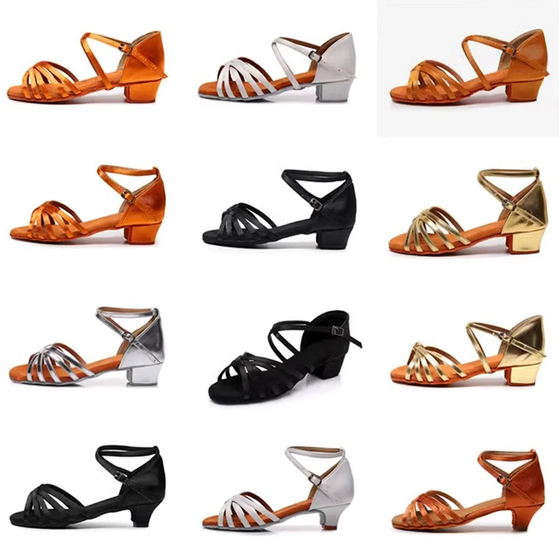 Chaussures de danse latine à talons bas pour enfants, chaussures de danse jazz pour femmes, chaussures de tango pour filles, EU 24-41, nouveau