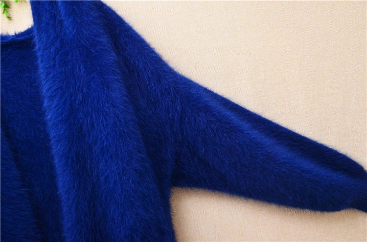 Ladies Women Fall Winter Clothing Hairy Mink Cashmere Knitted Hooded Long Lantern Sleeves Loose Long Sweater Cardigans Coat Pull