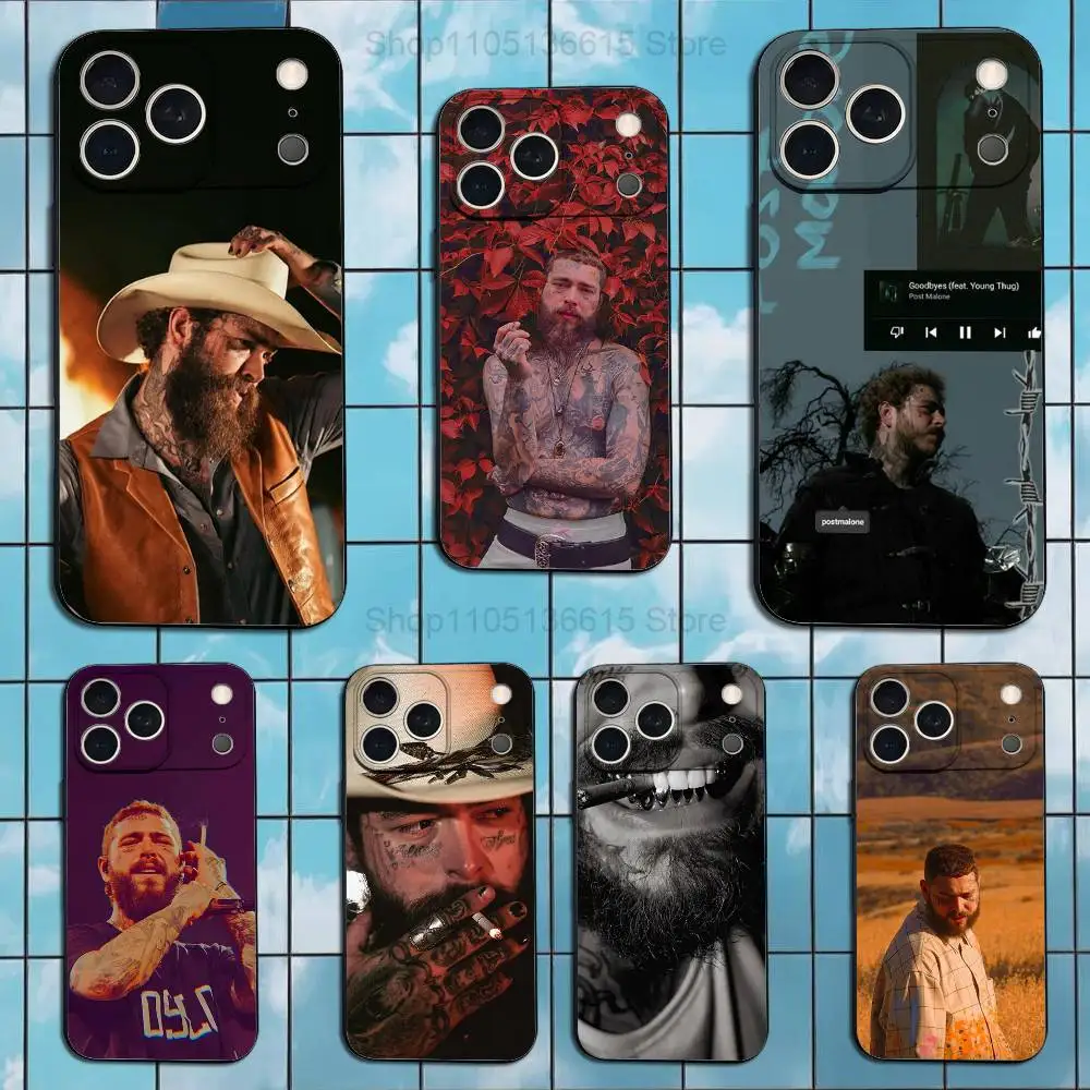 

P-Post M-Malone Singer Phone Case For iPhone 17,16,15,14,13,12,11 Plus,Pro Max,XS,X,XR,SE,Mini,8,7,Soft Silicone Black Cover