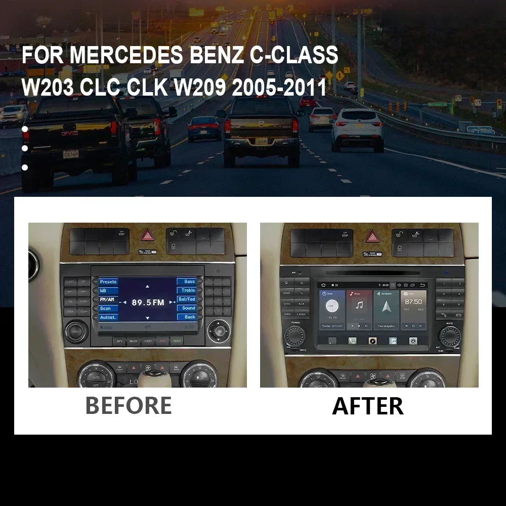 CHSTEK Car Radio DVD Carplay For Mercedes Benz C-Class W203 W209 CLC CLK 2005-2011 Multimedia Bluetooth WIFI 4G GPS Android 14