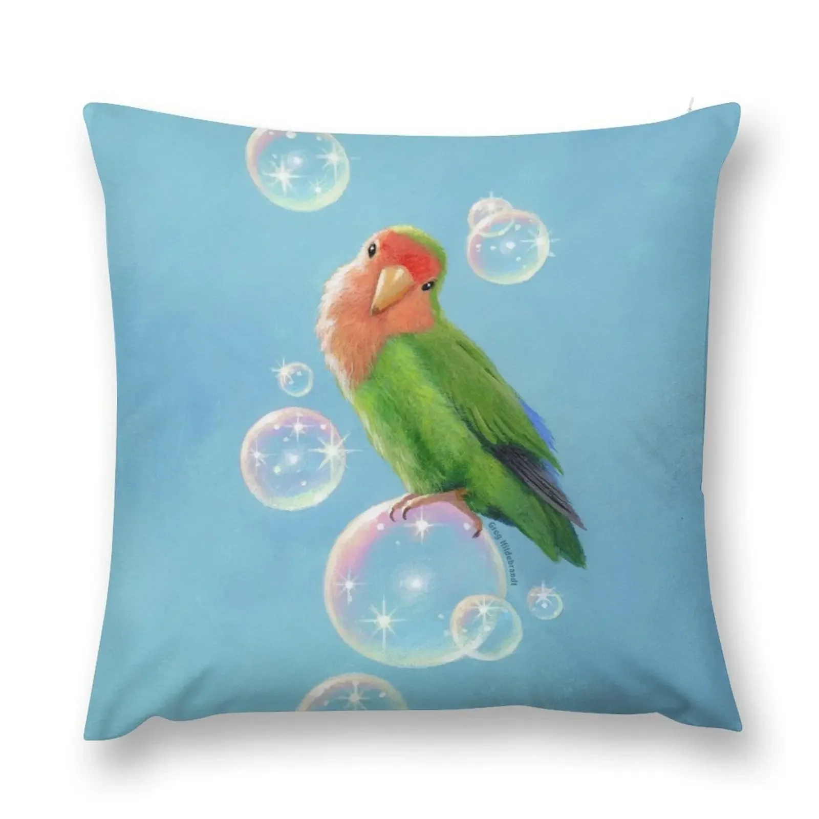 Peach faced Lovebird - Bubbles on Bubbles Throw Pillow Sofa Cushion New year pillow