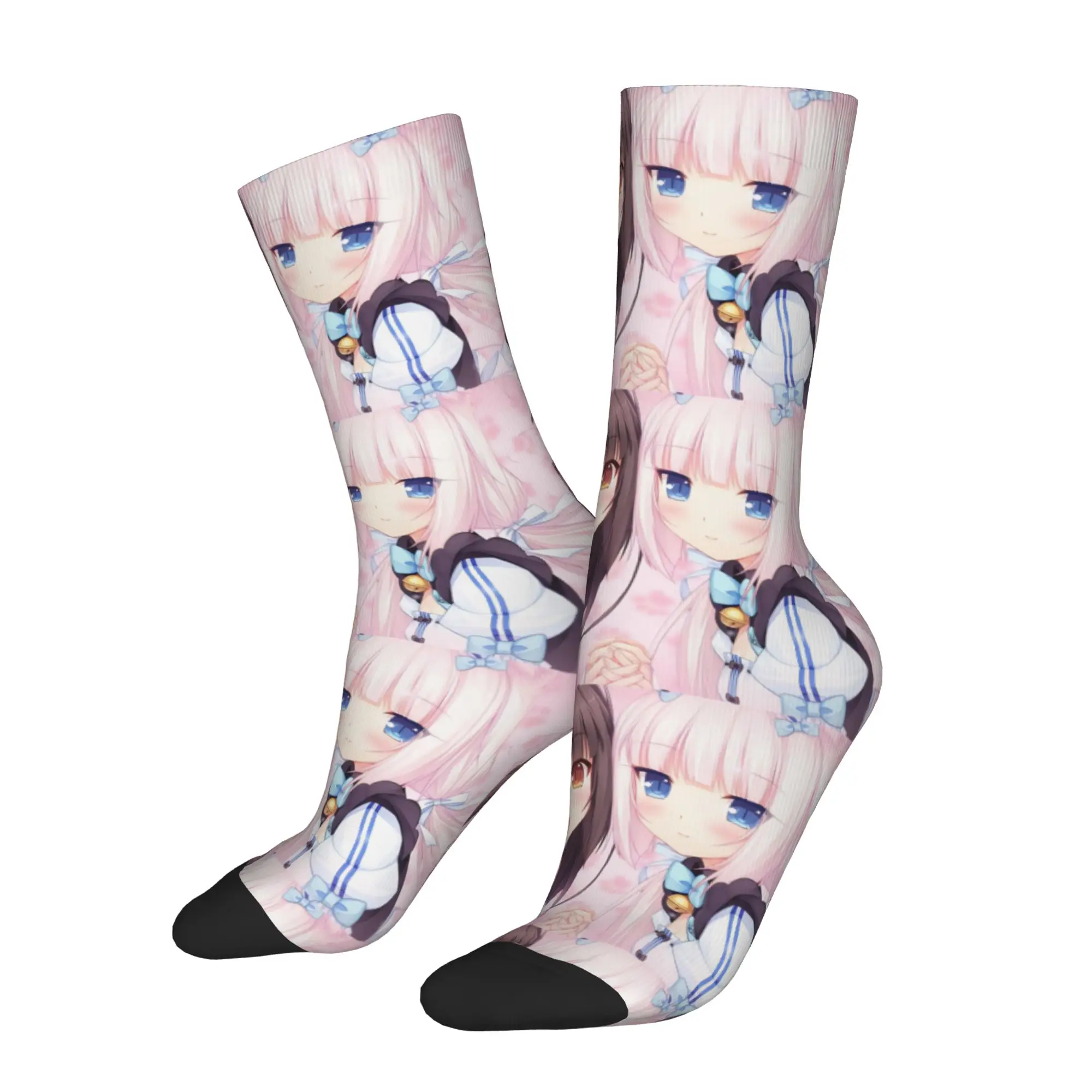 

Забавные мужские носки Happy Funny, повседневные носки Nekopara Chocola and Vanilla Game Sock, женские носки с графическим рисунком, весна, лето, осень, зима