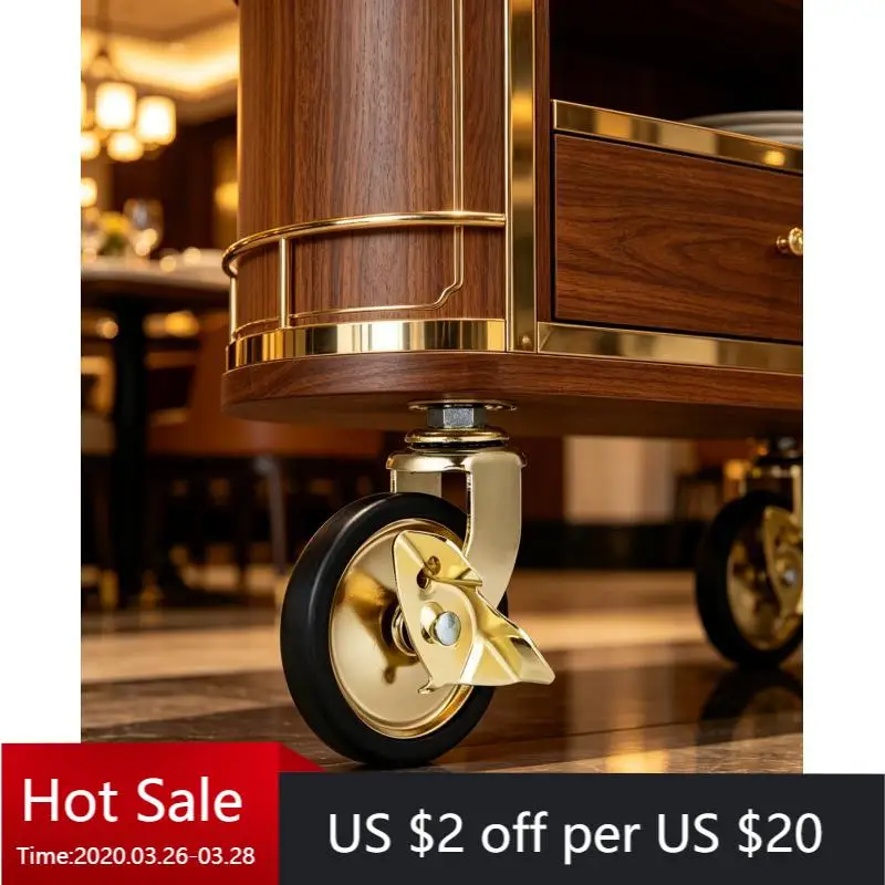 

(4 Packs) 3 Inch Threaded Stem Swivel Caster with Brake, Gold Tone Silent PP Caster Wheels for Dining Cart Furniture Hand Truck
