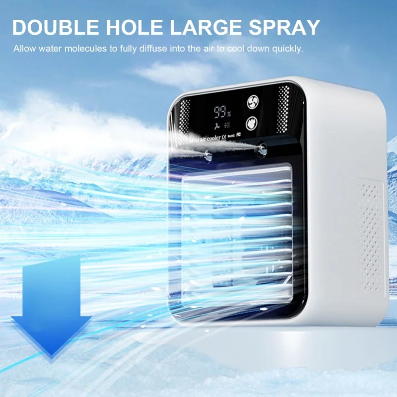 Portable Desktop Air Conditioner Low Noise USB Rechargeable Digital Display With Mist Cooler For Sleeping Working
